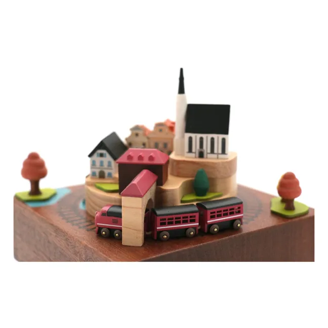 Caja de música de madera Tren de otoño