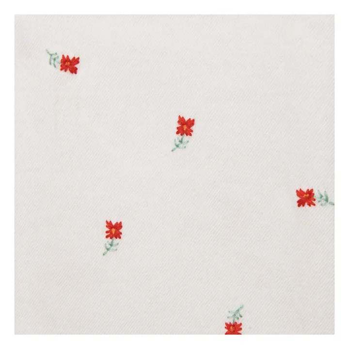 Organic Cotton Embroidered Flower Straight Jeans | White- Product image n°1
