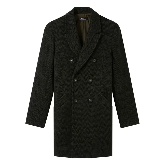 Abrigo Joan de lana en espiga | Verde Oscuro