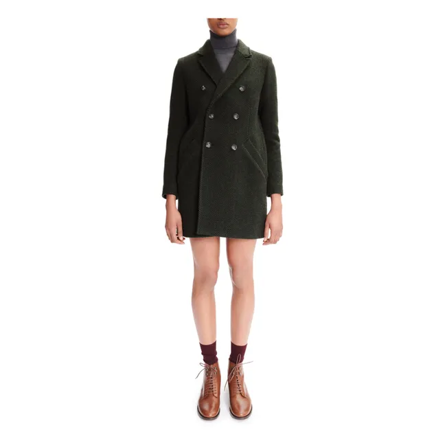 Abrigo Joan de lana en espiga | Verde Oscuro