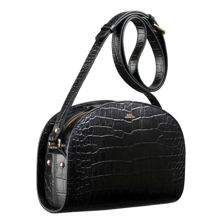 Half Moon Crocodile Print Leather Bag  | Black- Product image n°2