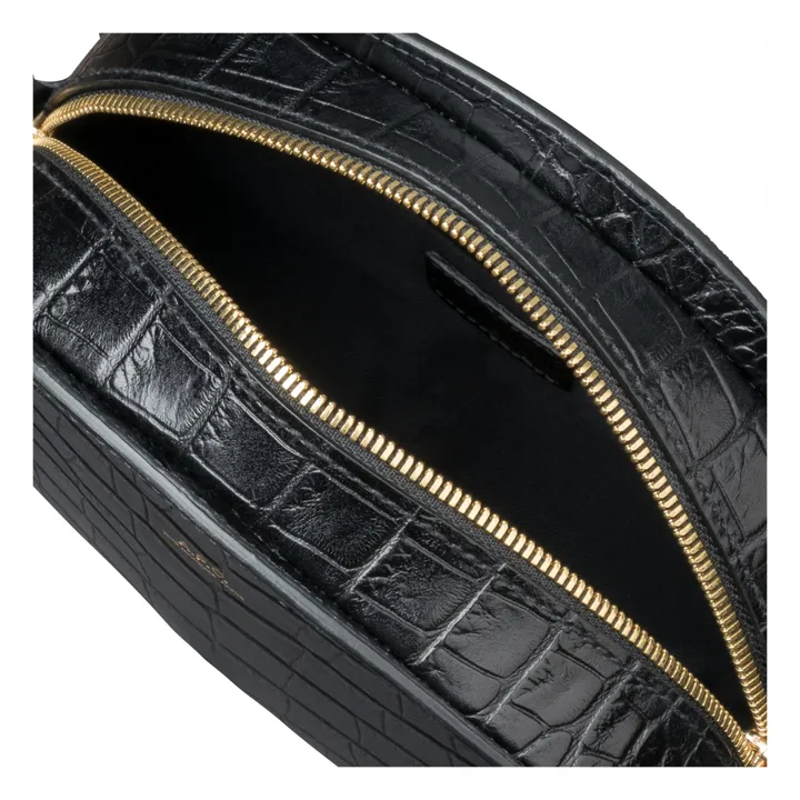 Half Moon Crocodile Print Leather Bag  | Black- Product image n°4