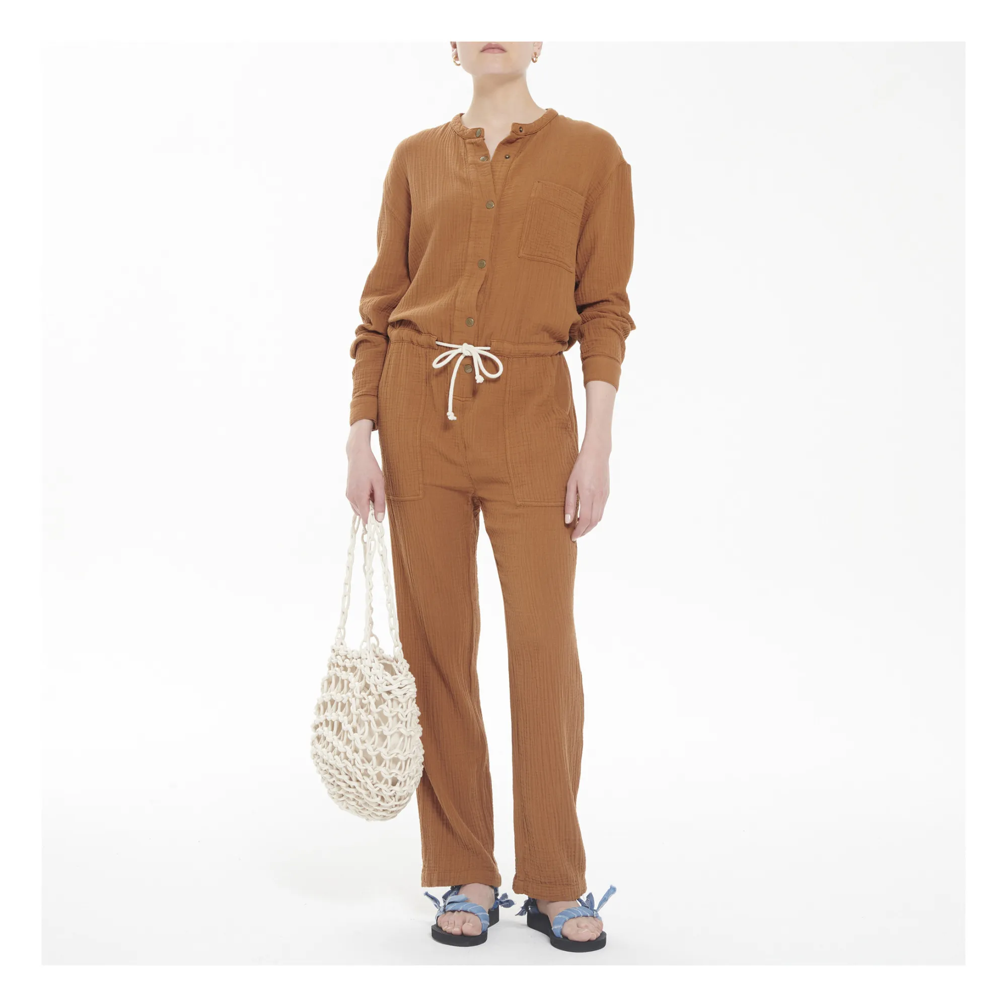 Chloé Stora Camel Hector Cotton Muslin Jumpsuit
