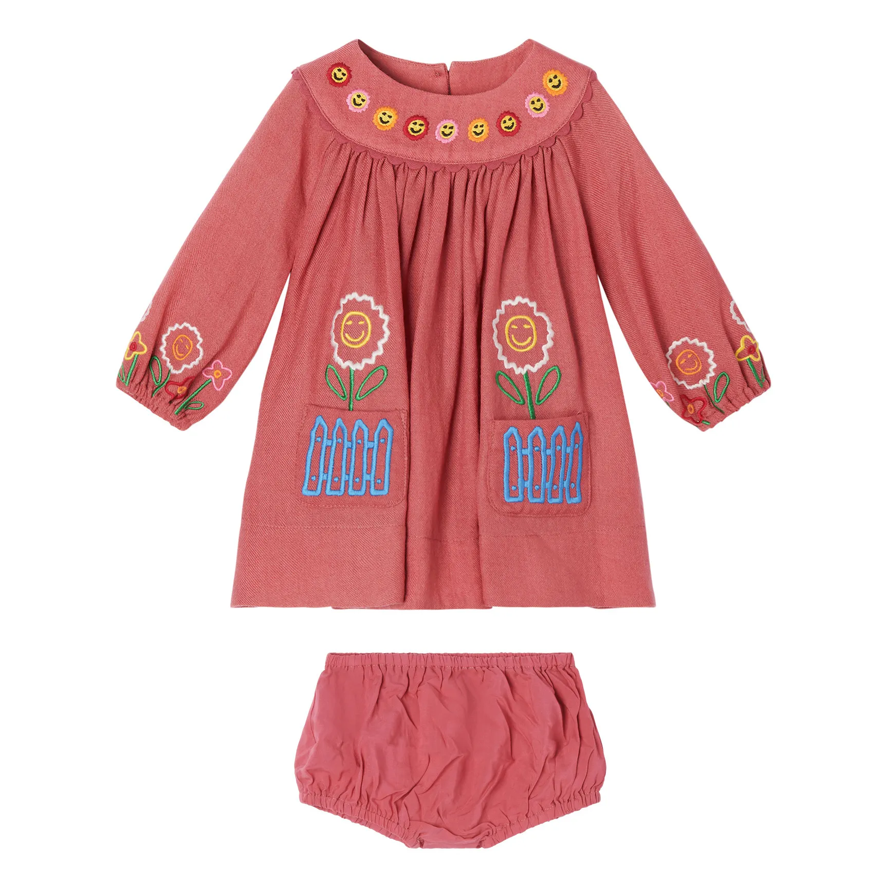 Stella Mccartney Kids Pink Embroidered Wool Dress And Bloomers