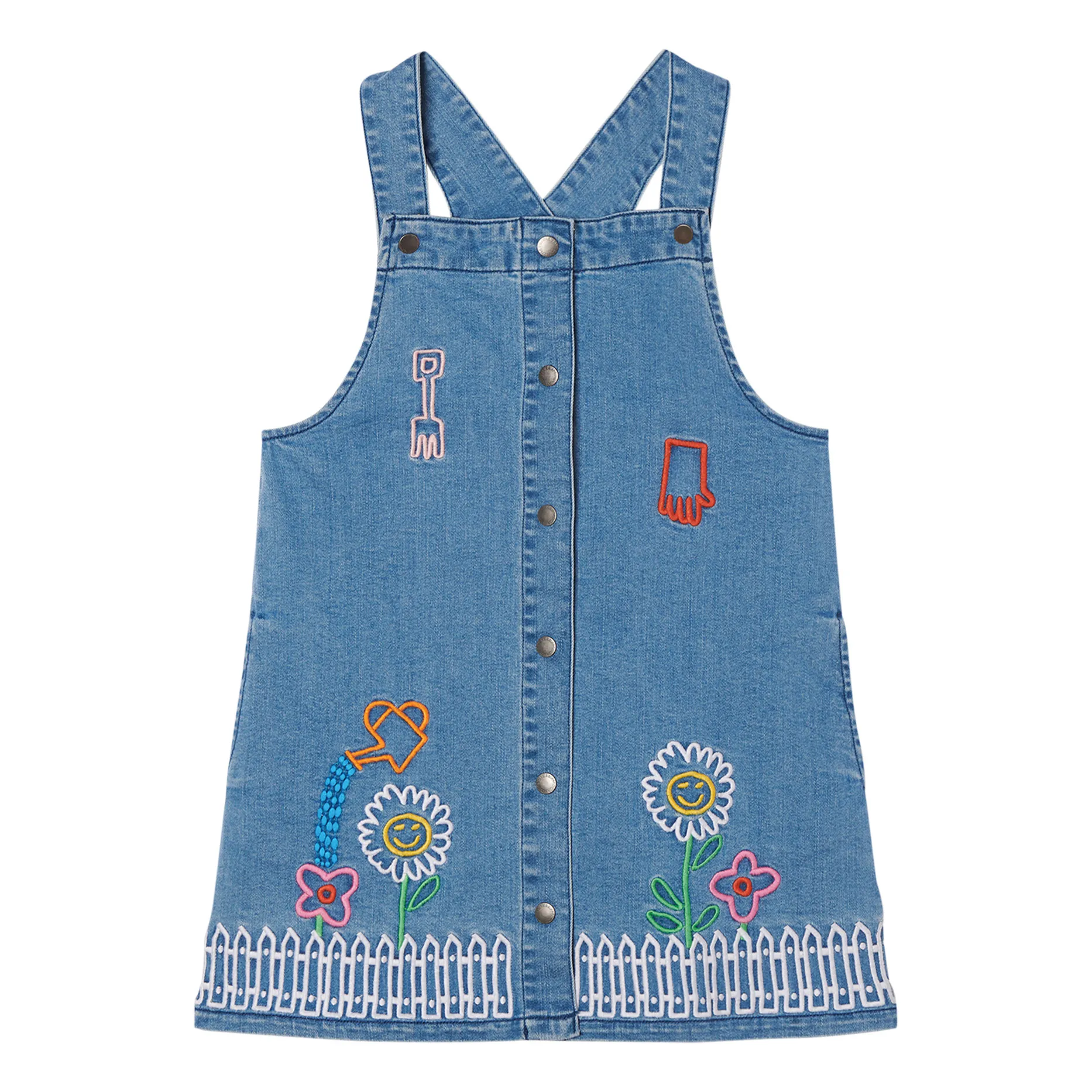 Stella McCartney Kids - Embroidered Organic Cotton Dungaree Dress - Blue |  Smallable