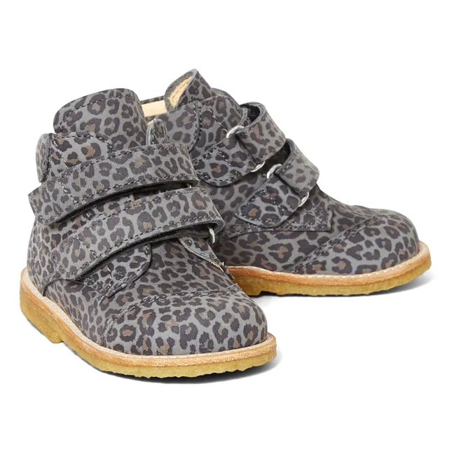 Leopard Print Velcro Boots | Grey