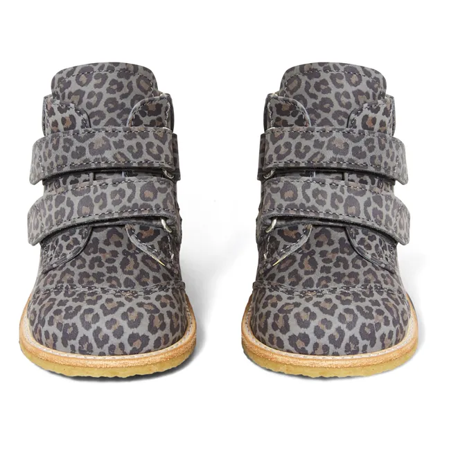 Leopard Print Velcro Boots | Grey