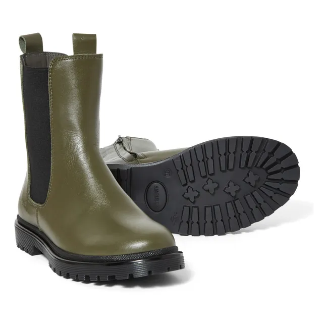 High Top Chelsea Boots Funky Sole | Olive green