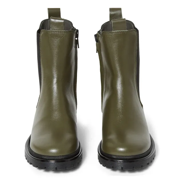 High Top Chelsea Boots Funky Sole | Olive green