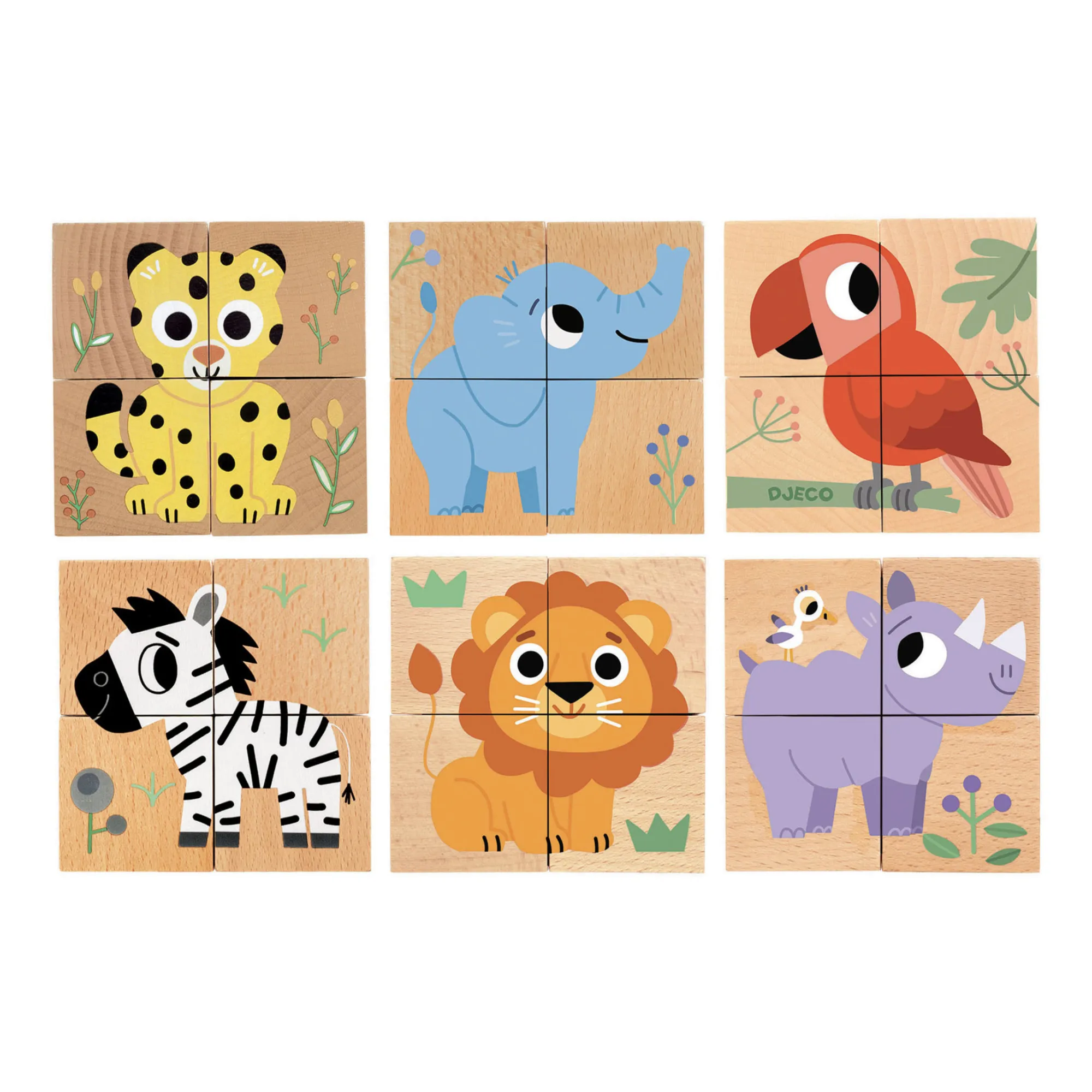 Djeco Multicoloured Wild & Co Wooden Puzzle Cubes