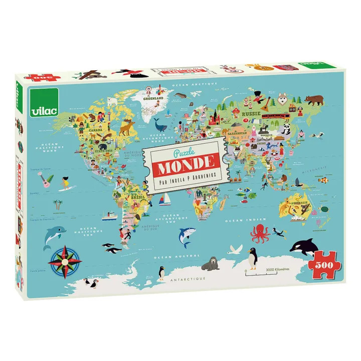 Puzzle carte du Monde Ingela P.Arrhenius - 500 pièces- Image produit n°1
