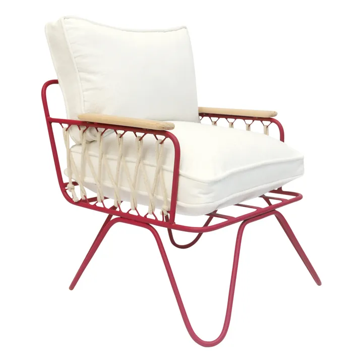 Fauteuil Baby Croisette en coton, structure métallique rouge | Blanc- Image produit n°0