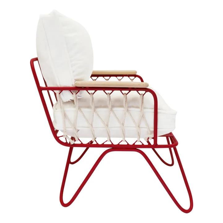 Fauteuil Baby Croisette en coton, structure métallique rouge | Blanc- Image produit n°1