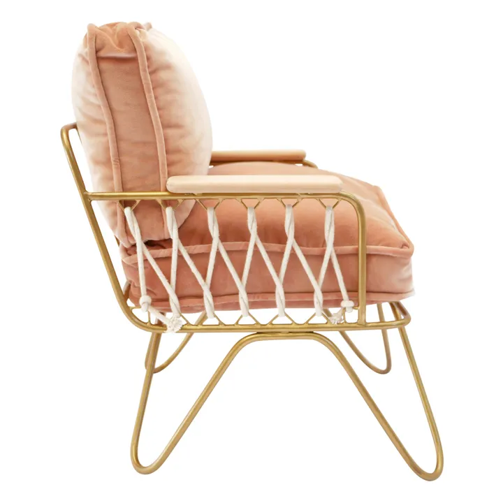 Fauteuil Baby Croisette en velours, structure métallique doré | Rose- Image produit n°1