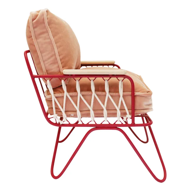 Poltrona, modello: Baby Croisette, in velluto, struttura in metallo, colore: Rosso | Rosa