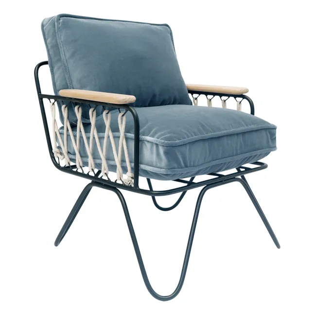 Poltrona, modello: Baby Croisette, in velluto, struttura metallica, colore: Nero | Blu celadon