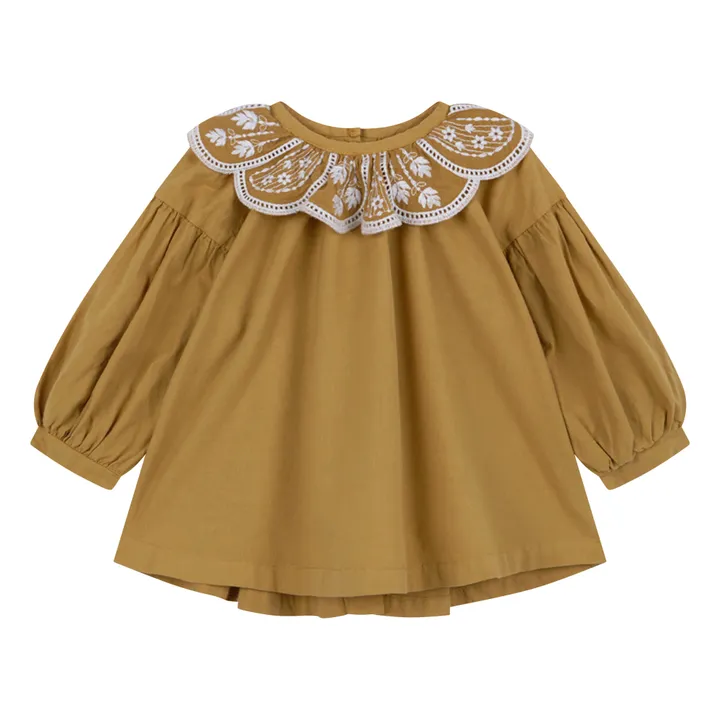 Organic Cotton Embroidered Blouse | Ochre- Product image n°0