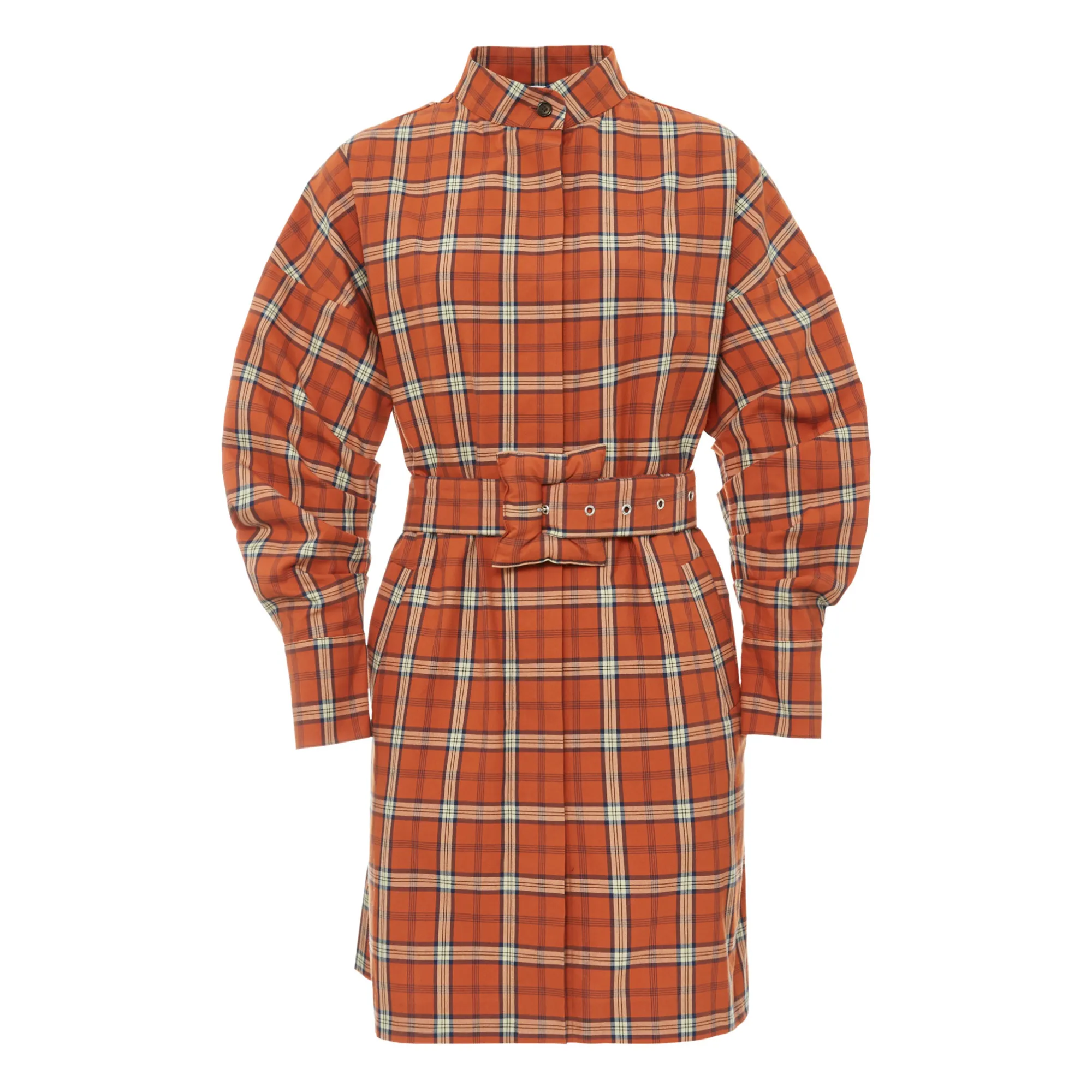 Collectors Club Orange Dada Checked Belted Dress