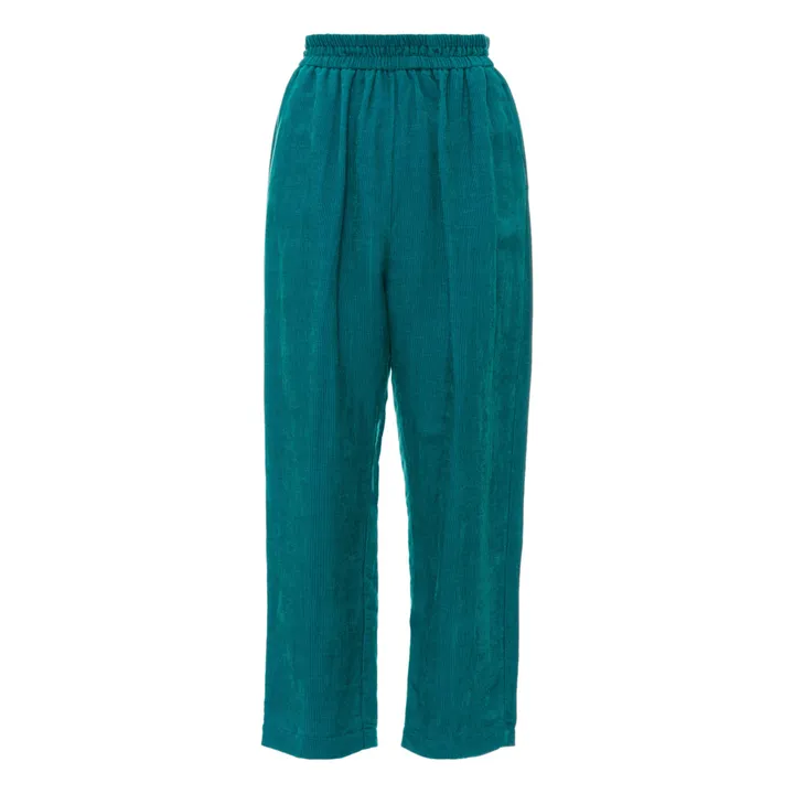 Pantaloni elasticizzati velluto a costine di lino | Blu Pavone- Immagine del prodotto n°0