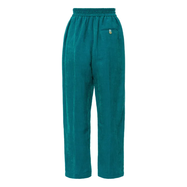Pantaloni elasticizzati velluto a costine di lino | Blu Pavone- Immagine del prodotto n°5