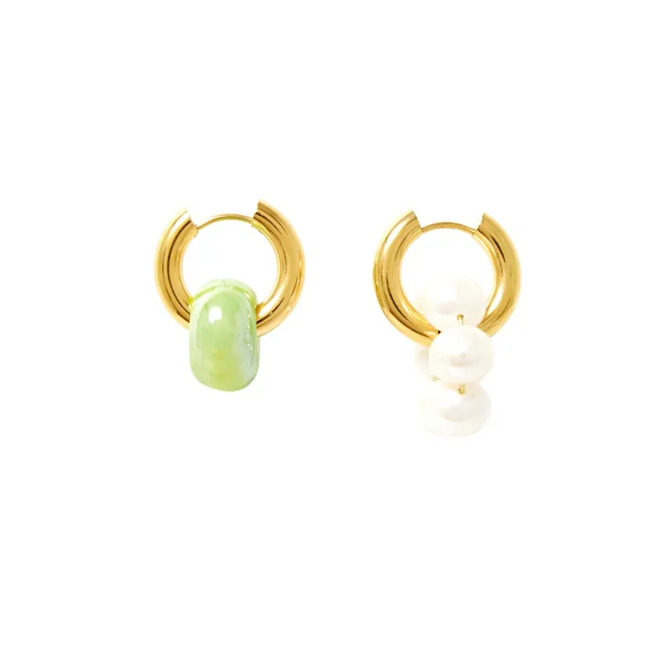 Mismatched Pearl and Donut Earrings  | Green- Product image n°0