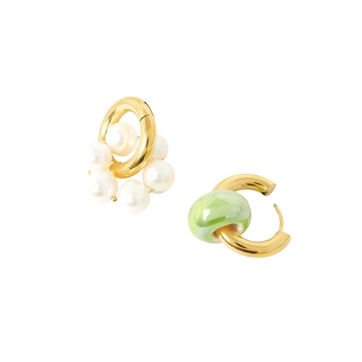 Mismatched Pearl and Donut Earrings  | Green- Product image n°1