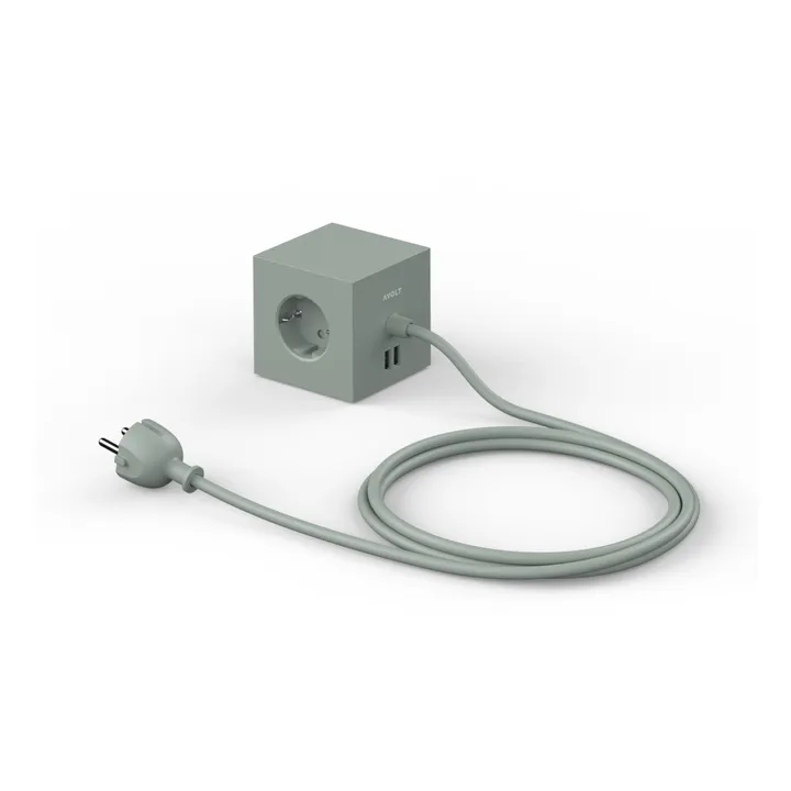 Verlängerungskabel Square 1 mit USB-Stecker | Khaki- Produktbild Nr. 0