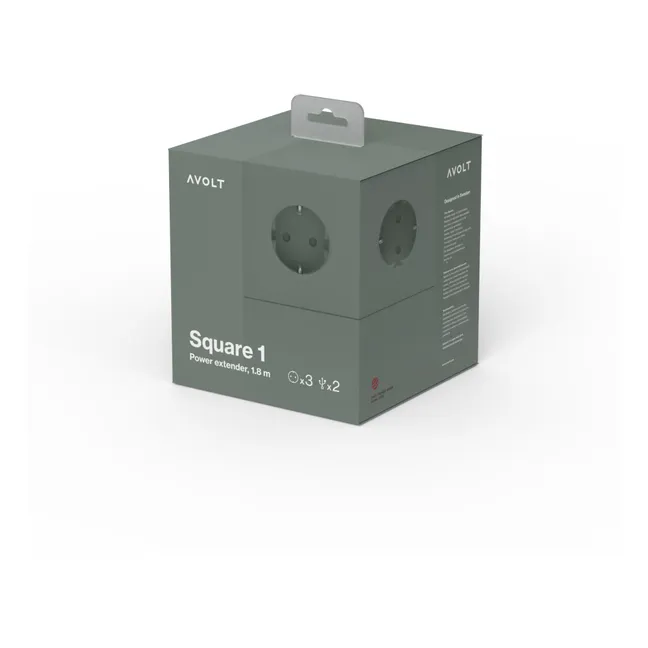 Prolunga, modello: Square 1, con presa USB | Verde militare