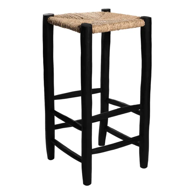 Palm Leaf and Painted Wood Stool | Black