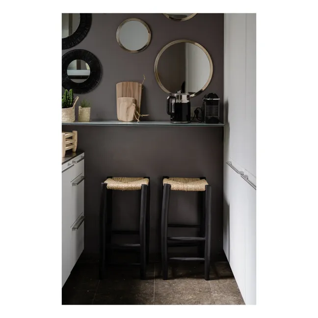 Palm Leaf and Painted Wood Stool | Black