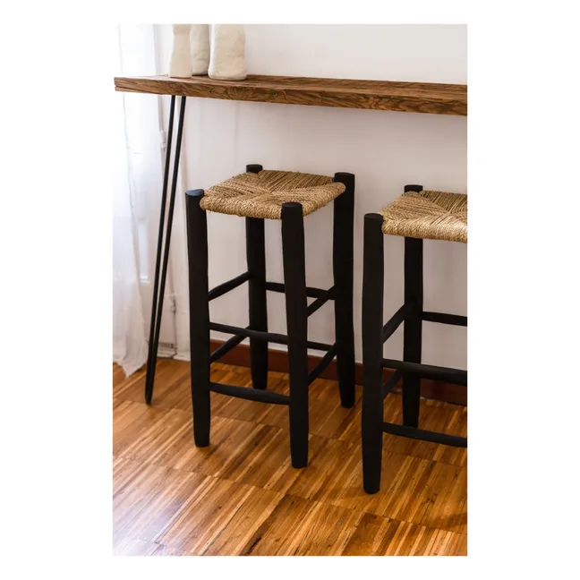 Palm Leaf and Painted Wood Stool | Black