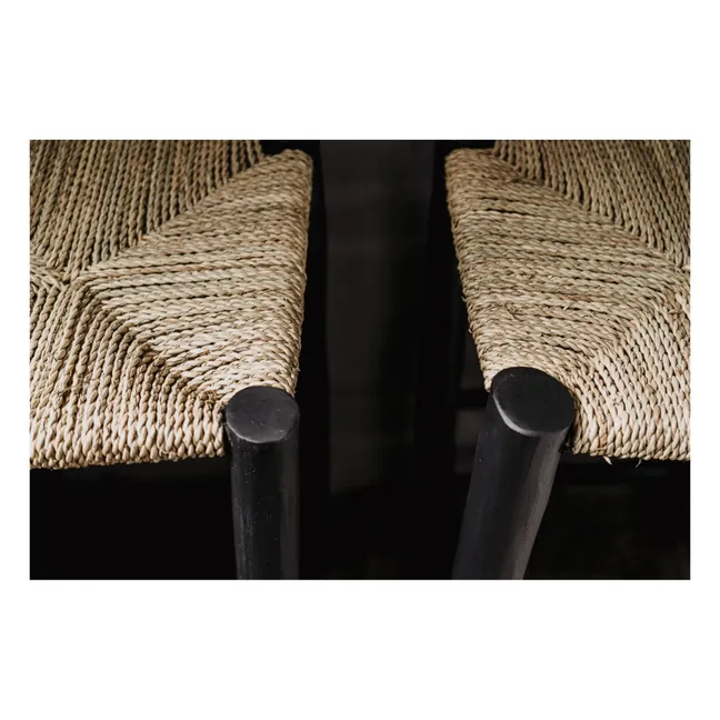 Palm Leaf and Painted Wood Stool | Black