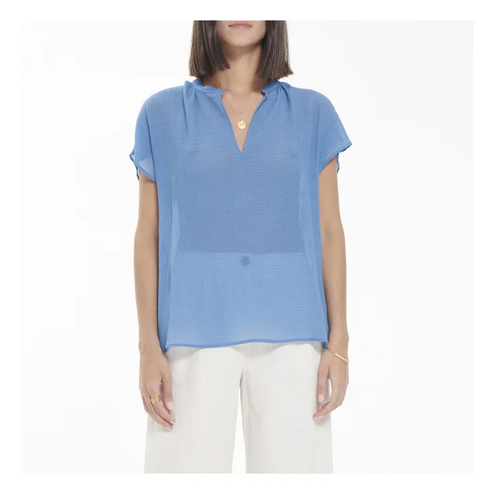 Olbia Silk and Cotton Waffle Top  | Blue- Product image n°2
