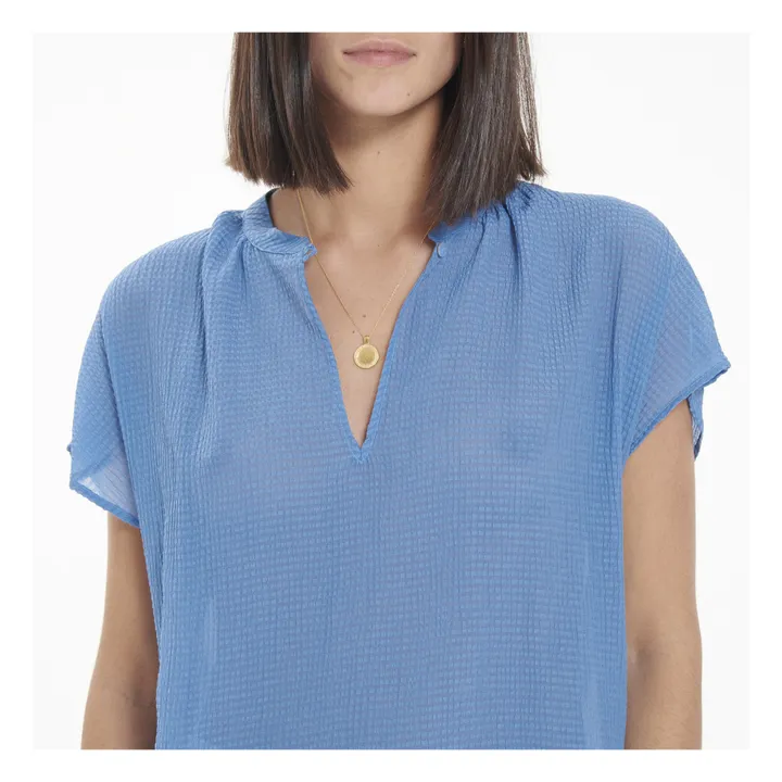 Olbia Silk and Cotton Waffle Top  | Blue- Product image n°4