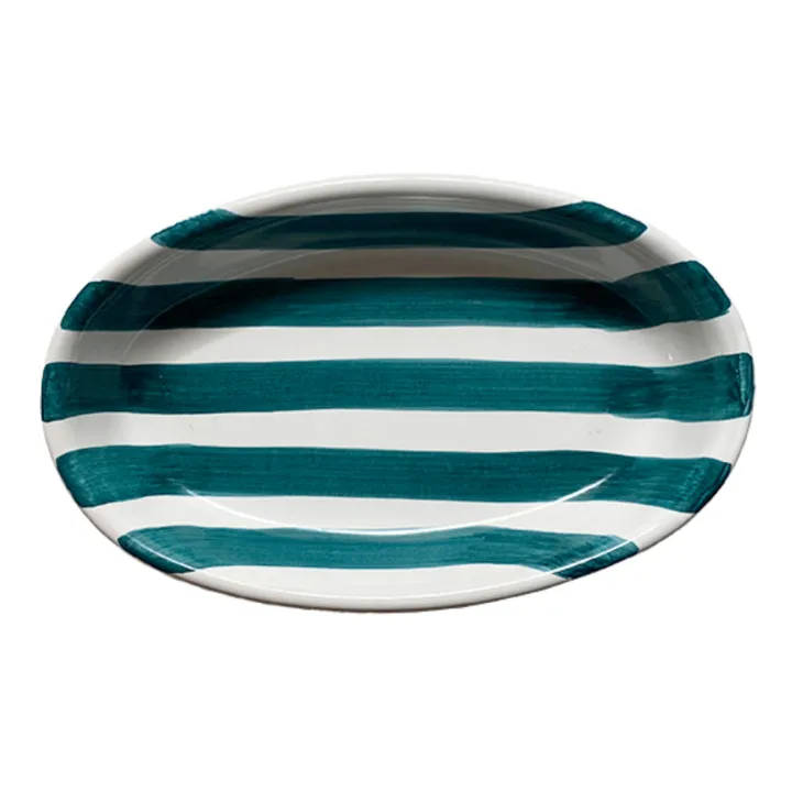 Striped Oval Dish - 25cm  | Green- Product image n°0