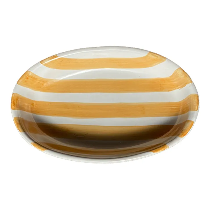 Gestreifte ovale Platte - 25 cm mit Boden | Gelb- Produktbild Nr. 0