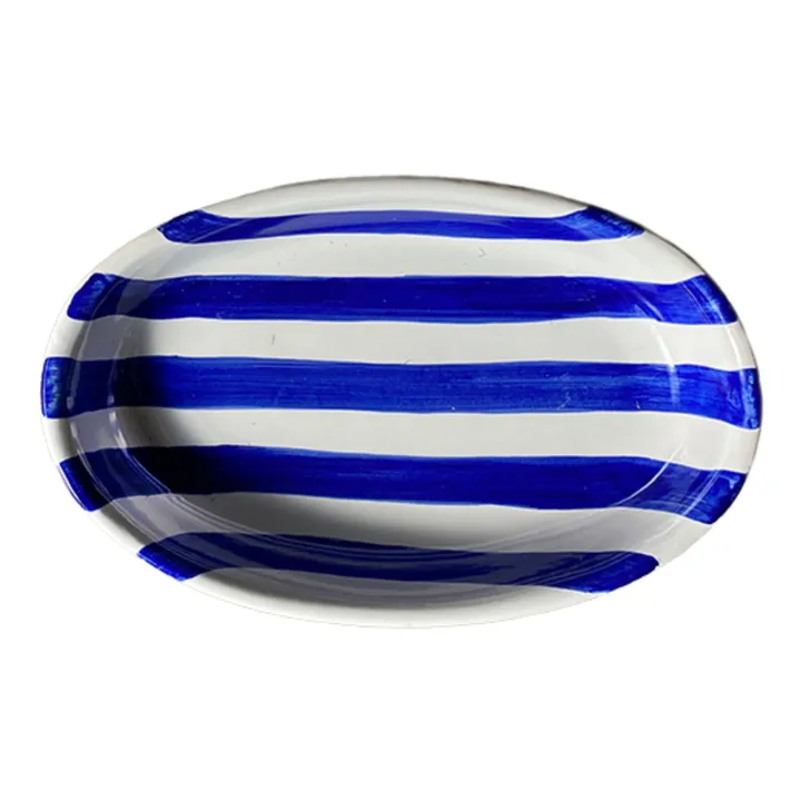 Gestreifte ovale Platte - 25 cm mit Boden | Blau- Produktbild Nr. 0