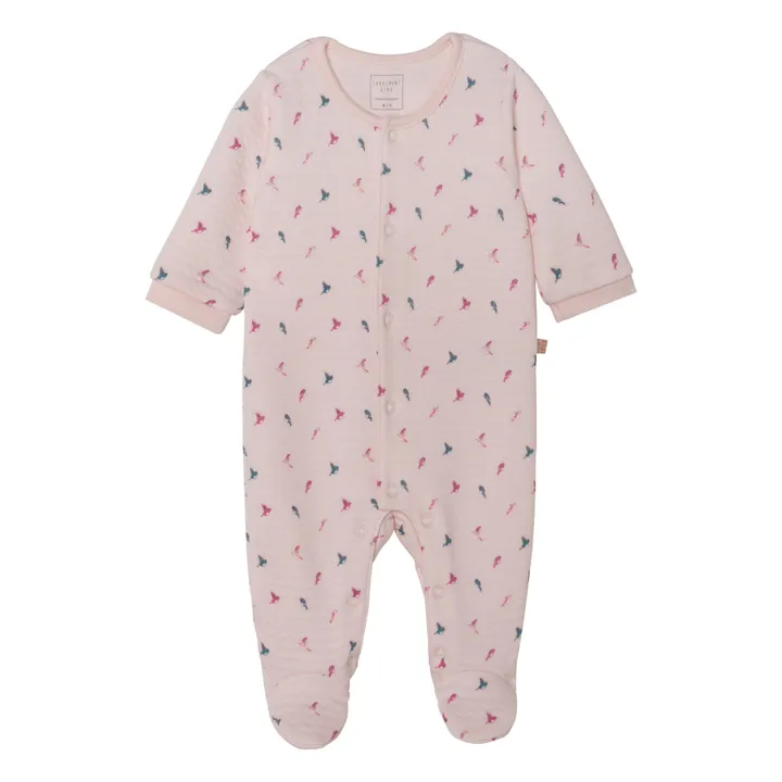 Pijama con pies de algodón ecológico Pájaros | Rosa pálido- Imagen del producto n°0