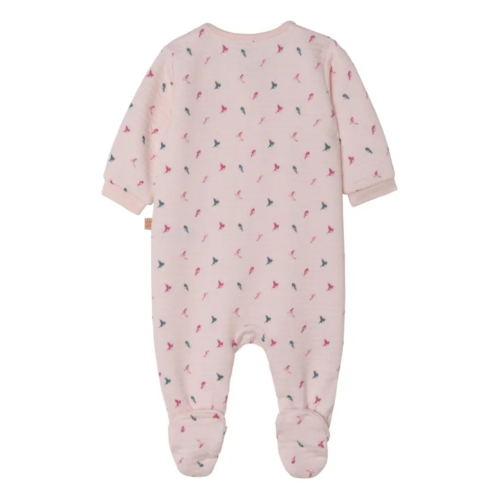 Pijama con pies de algodón ecológico Pájaros | Rosa pálido- Imagen del producto n°1