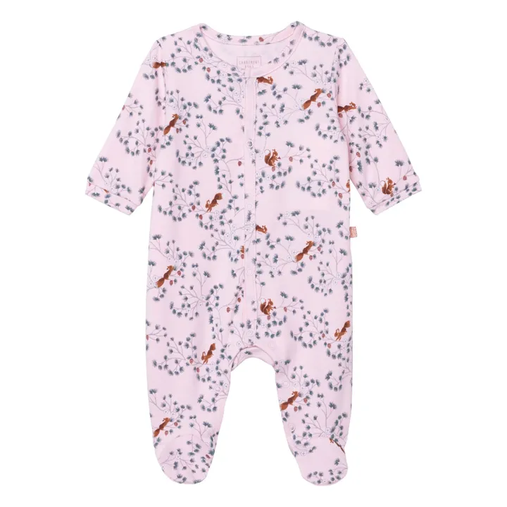 Squirrel Organic Cotton Footed Pyjamas | Pink- Product image n°0