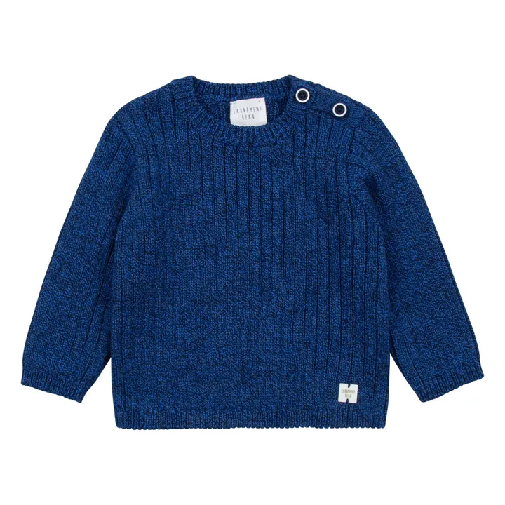Pullover Bio-Baumwolle und Wolle Mouliniert | Blau- Produktbild Nr. 0
