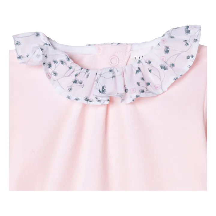 Organic Cotton T-shirt with Floral Collar | Pink- Product image n°1