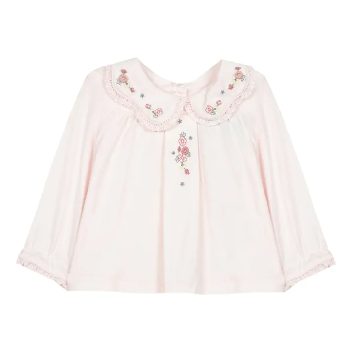 T-shirt with Embroidered Collar | Pale pink- Product image n°0