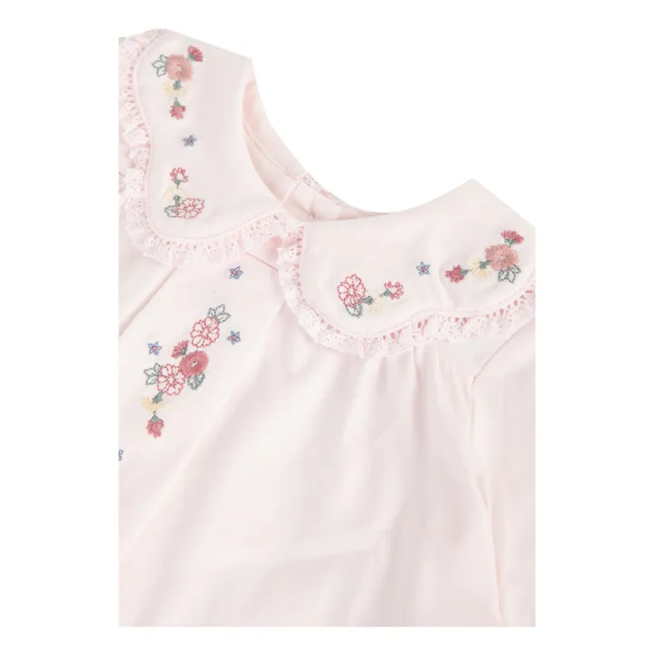 T-shirt with Embroidered Collar | Pale pink- Product image n°1