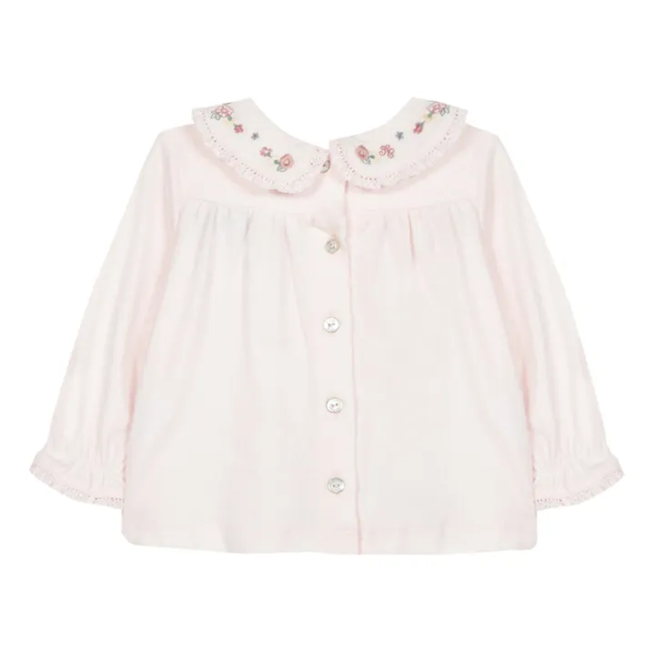 T-shirt with Embroidered Collar | Pale pink- Product image n°2