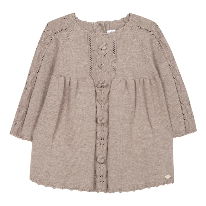 Cotton and Wool Dress with Pom-poms | Taupe brown- Product image n°0