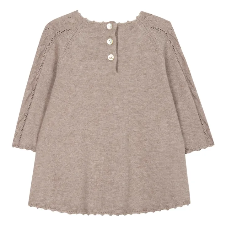 Cotton and Wool Dress with Pom-poms | Taupe brown- Product image n°2
