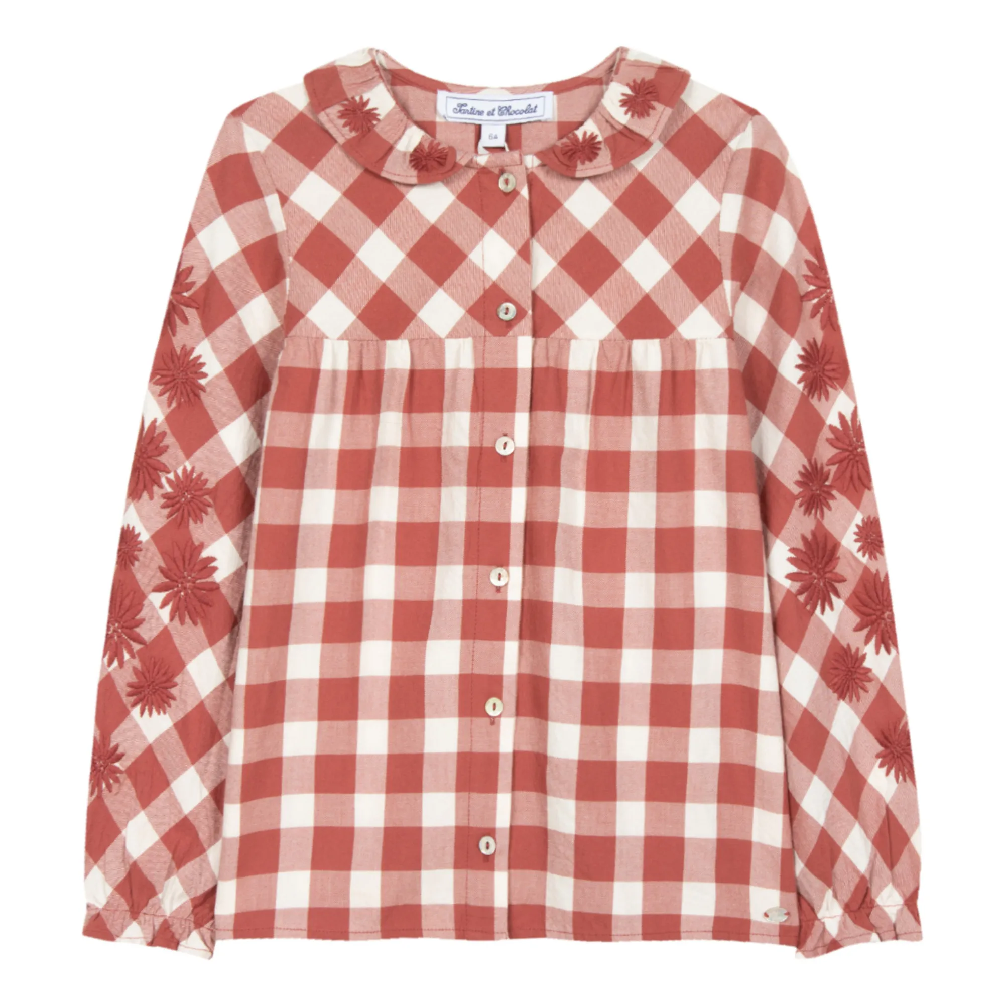 Tartine Et Chocolat Rust Embroidered Checked Blouse