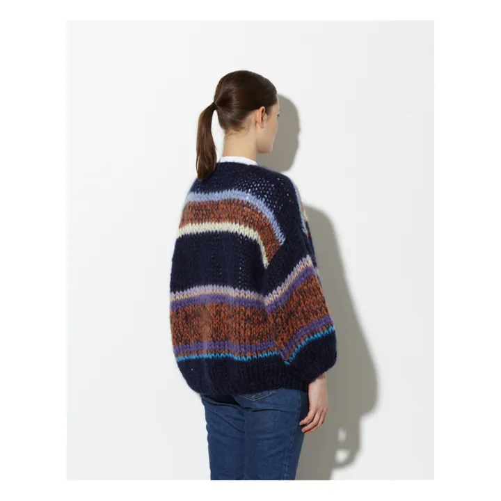 Cardigan, modello: Big Stripes Galore, in mohair e lana | Blu marino- Immagine del prodotto n°6
