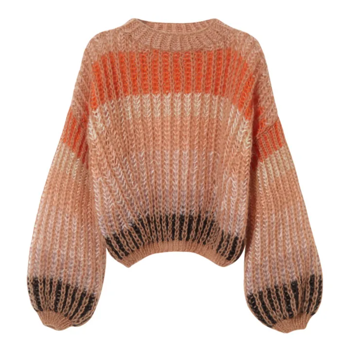 Pull, modello: Delicate Brioche, a righe, in mohair e lana | Arancione- Immagine del prodotto n°0